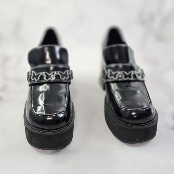 Delias Dolls Kill Loafer Women 10 Black Patent There She Platform Butterfly Shoe - Picture 2 of 11